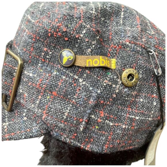 Nobis Plaid Tweed Faux Fur Ear Flaps Trapper Hat Cap Gray Red Winter Warm NWT main image 14